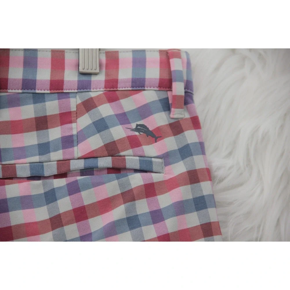 Tommy Bahama Beach Driver Check Shorts Men's 32 Blue Red Performance Golf #1446